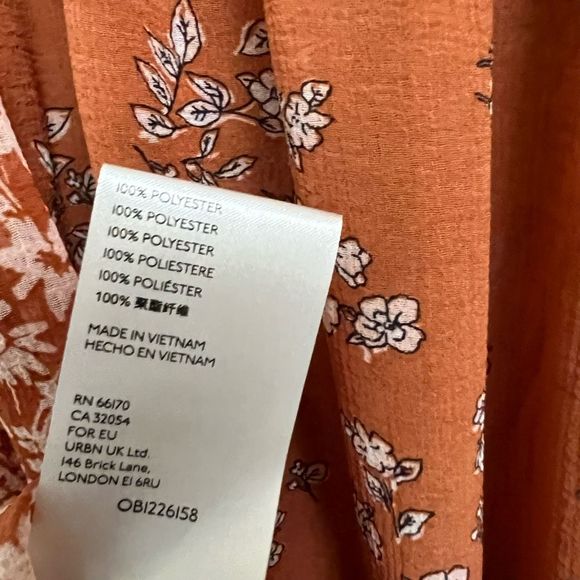 Free People Serena Blouse Floral Bell Sleeves Micro Floral Rust Sheer Size Large - Picture 5 of 7